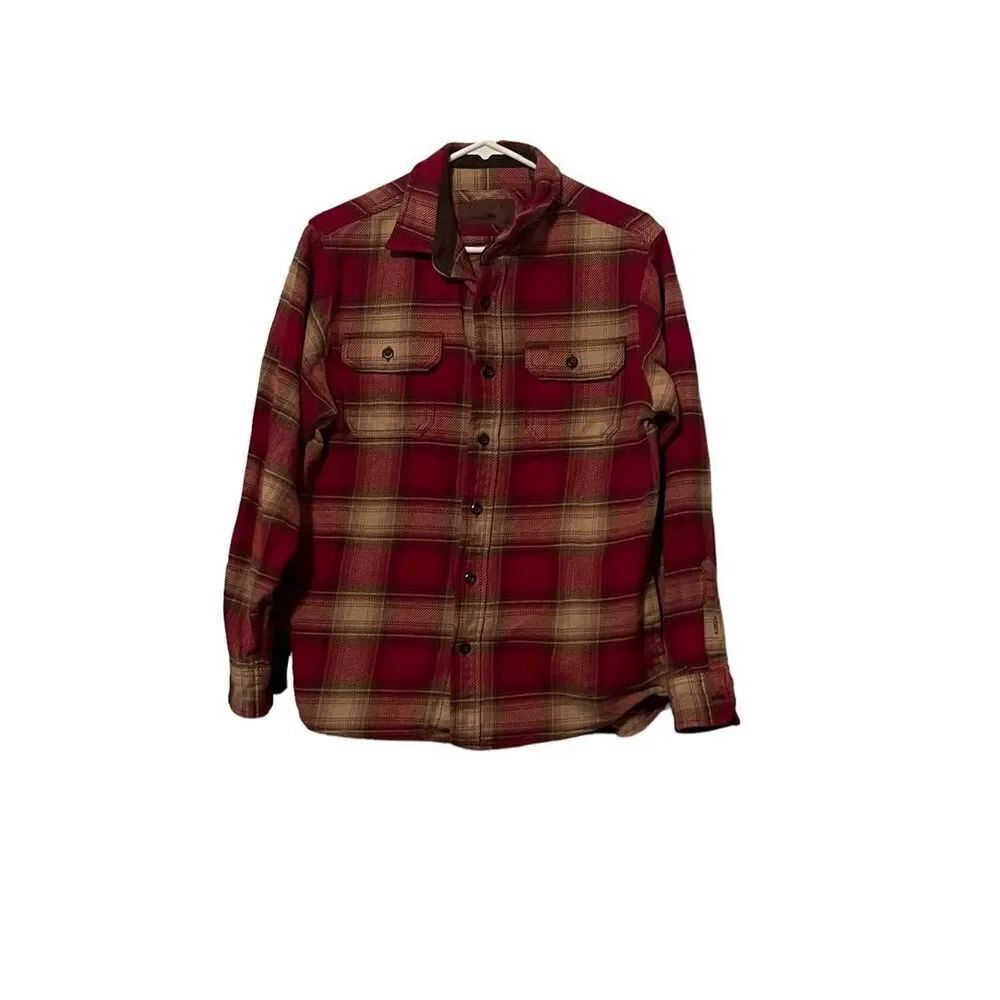 Orvis Mens Red & Cream Plaid Print Long-Sleeve Button-Down Flannel Shirt Medium